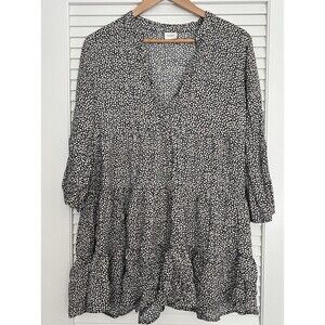 Ditsy Floral Tunic Dress Babydoll Cottage Prairie Peasant Flowy 3/4 Sleeve US 8